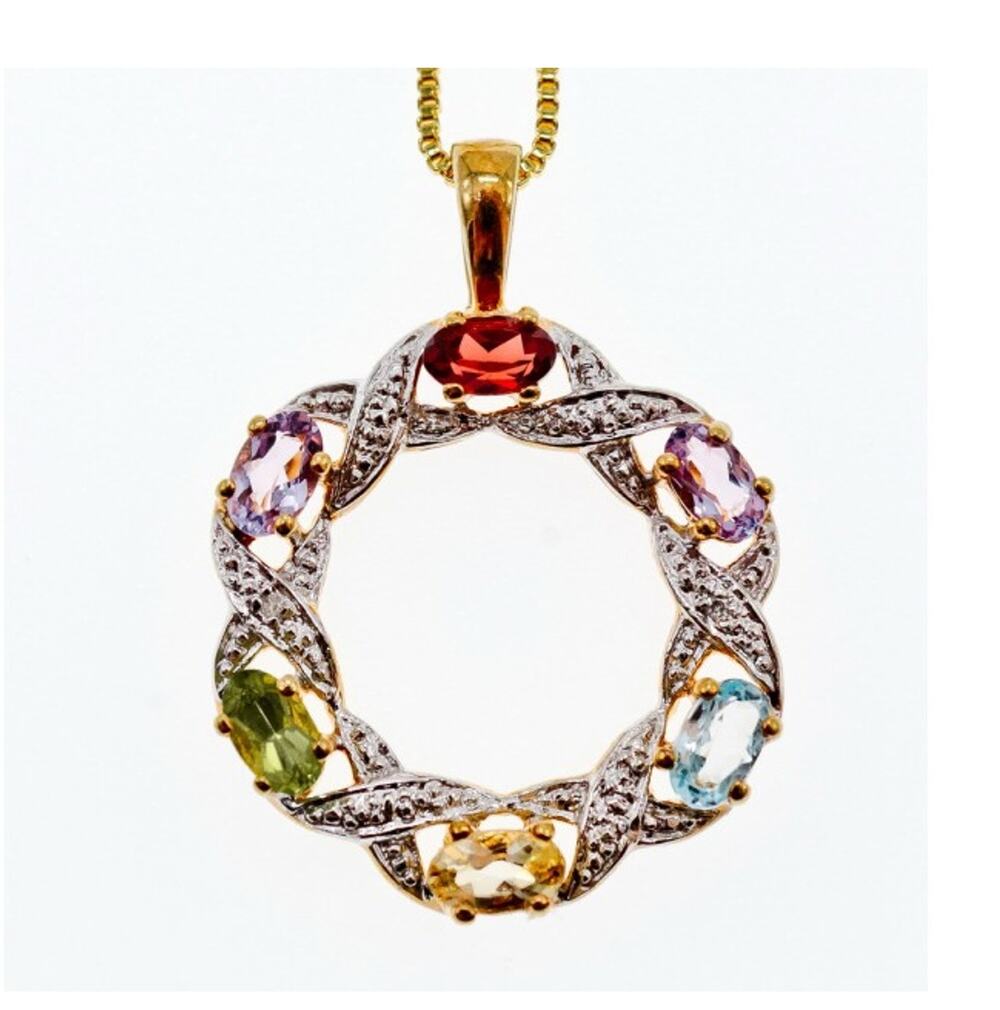 925 Sterling Silver Gold Plated Multi Gemstones "Spring" Chain With Pendant